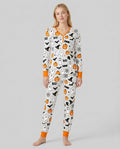 Halloween "Buh!"- und Kürbis-Leuchten-im-Dunkeln Bambus-Pyjama-Set für Damen