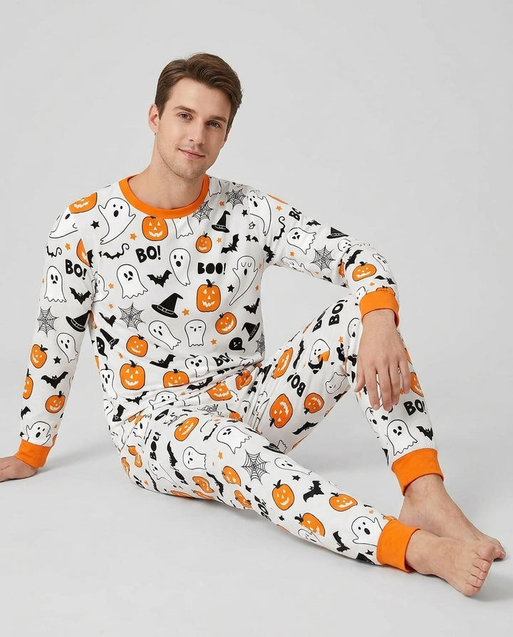 Halloween Boo & Pumpkin Glow In The Dark Bambus Schlafanzug für Herren