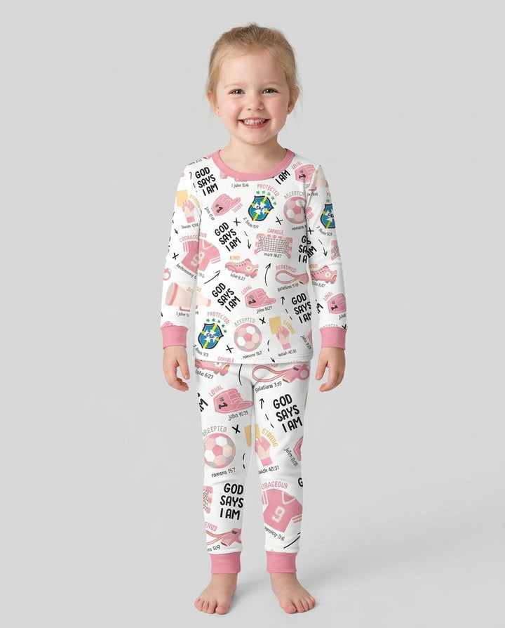Personalized God Says I Am SOCCER Bamboo Two Piece Long Sleeve Pajama Set