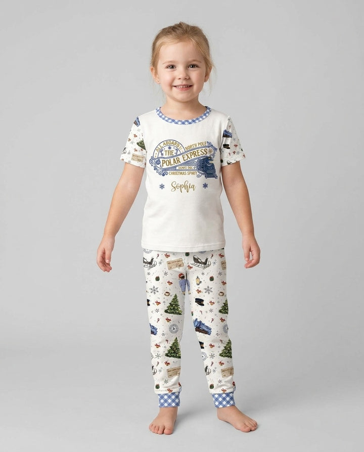 Custom Name North Pole Adventure Bamboo Two Piece Short Sleeve Pajama Set