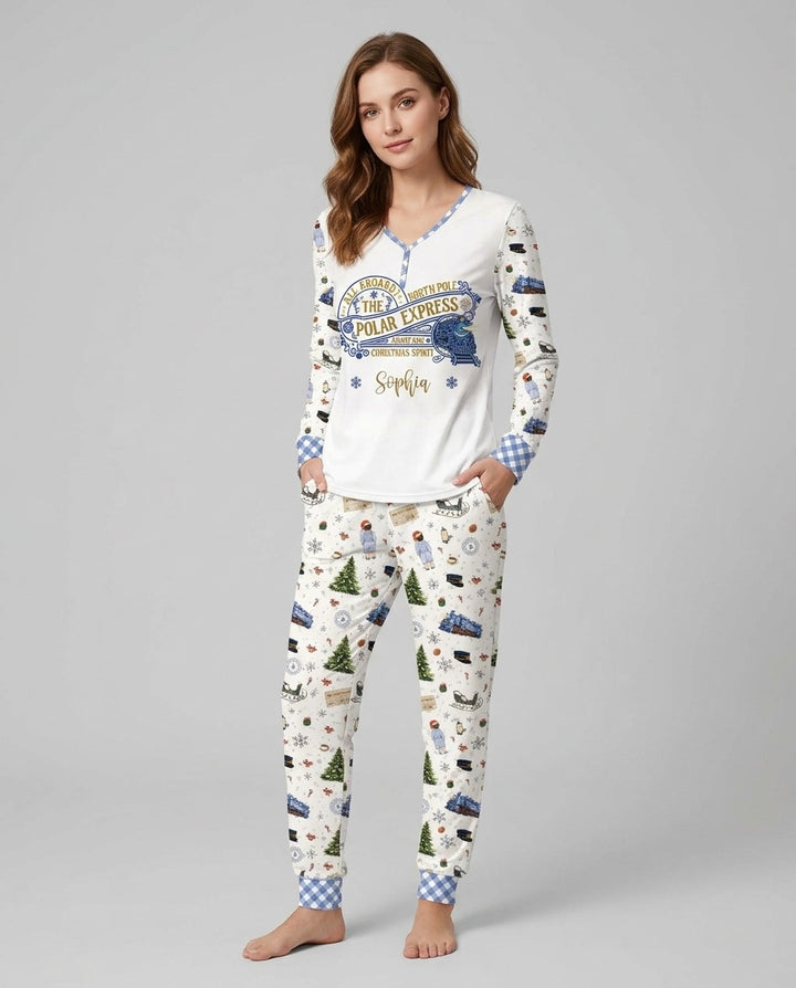 Custom Name North Pole Adventure Bamboo Women Pajama Set