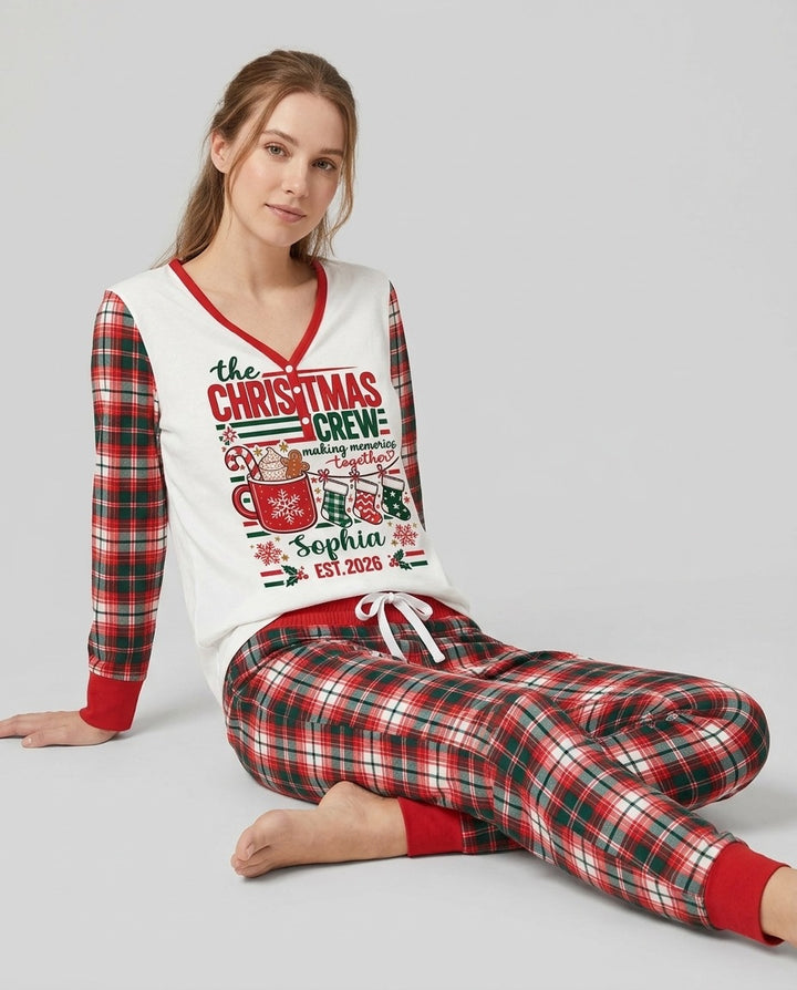 The Christmas Crew Custom Name Bamboo Women Pajama Set