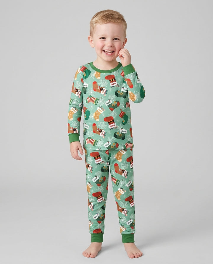 Personalize Christmas Crew Family Matching  Bamboo Two Piece Long Sleeve Pajama Set
