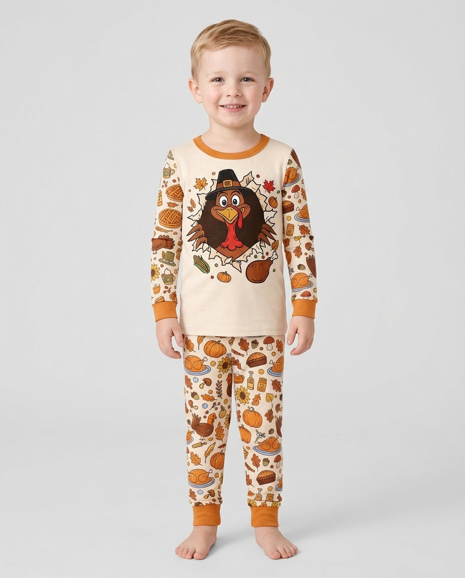 Funny Turkey on Thanksgiving Bamboo Two Piece Long Sleeve Pajama Set