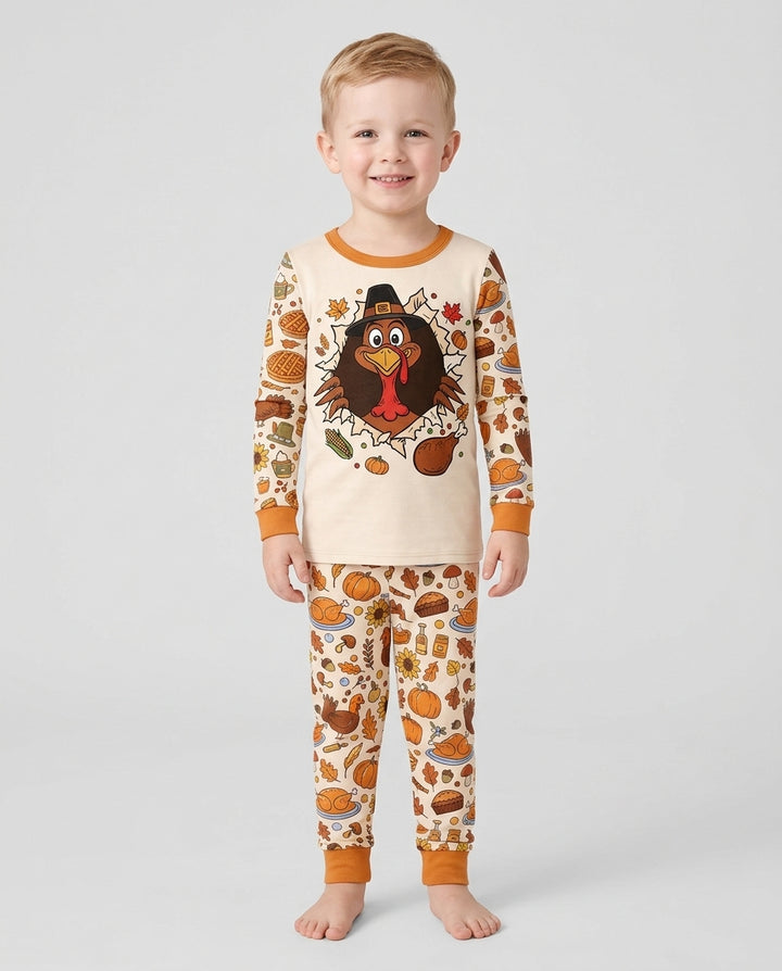 Funny Turkey on Thanksgiving Bamboo Two Piece Long Sleeve Pajama Set