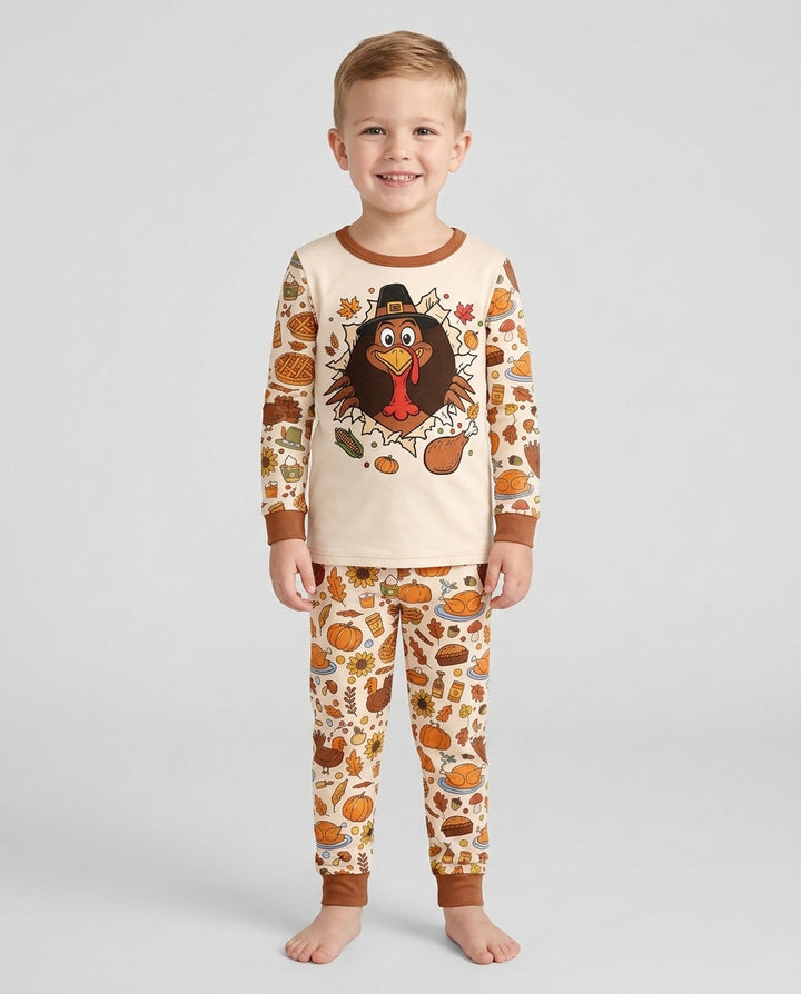 Funny Turkey on Thanksgiving Bamboo Two Piece Long Sleeve Pajama Set