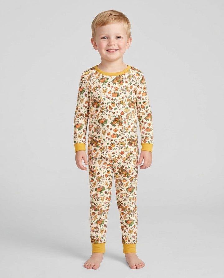 Thanksgiving Turkey Sketch Bamboo Two Piece Long Sleeve Pajama Set