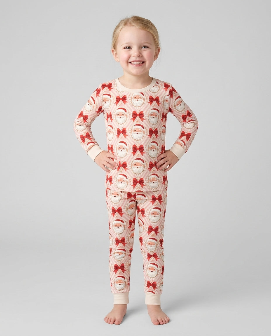 Preppy Coquette Santa Mommy And Me Matching Bamboo Two Piece Long Sleeve Pajama Set