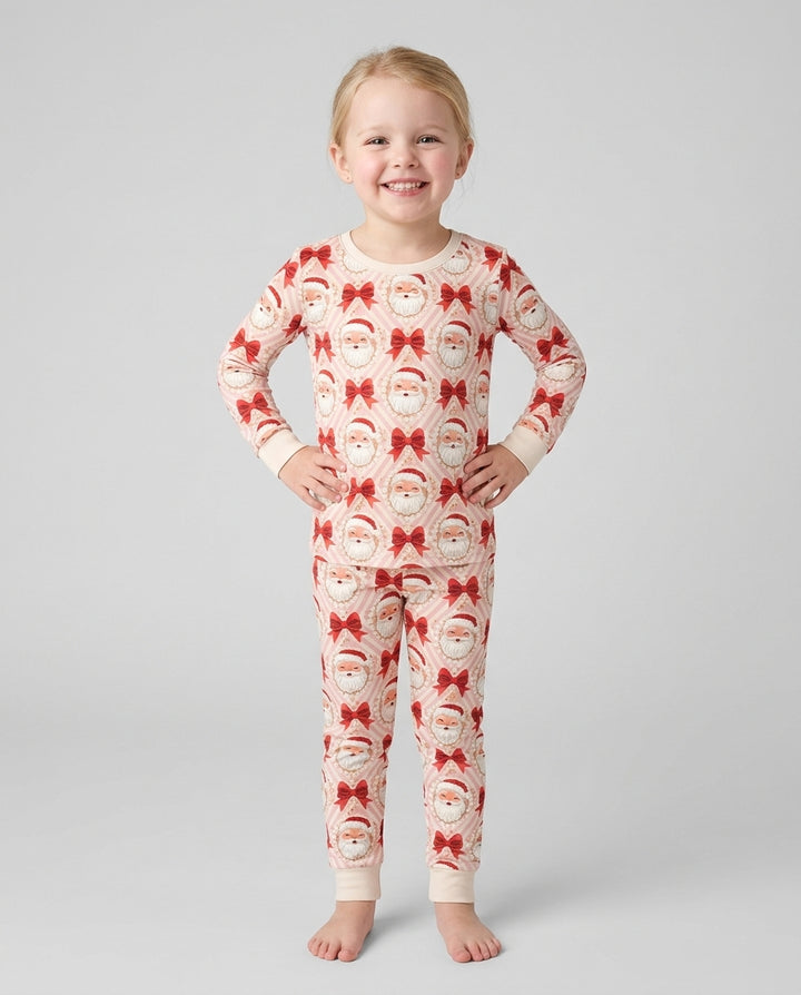 Preppy Coquette Santa Mommy And Me Matching Bamboo Two Piece Long Sleeve Pajama Set