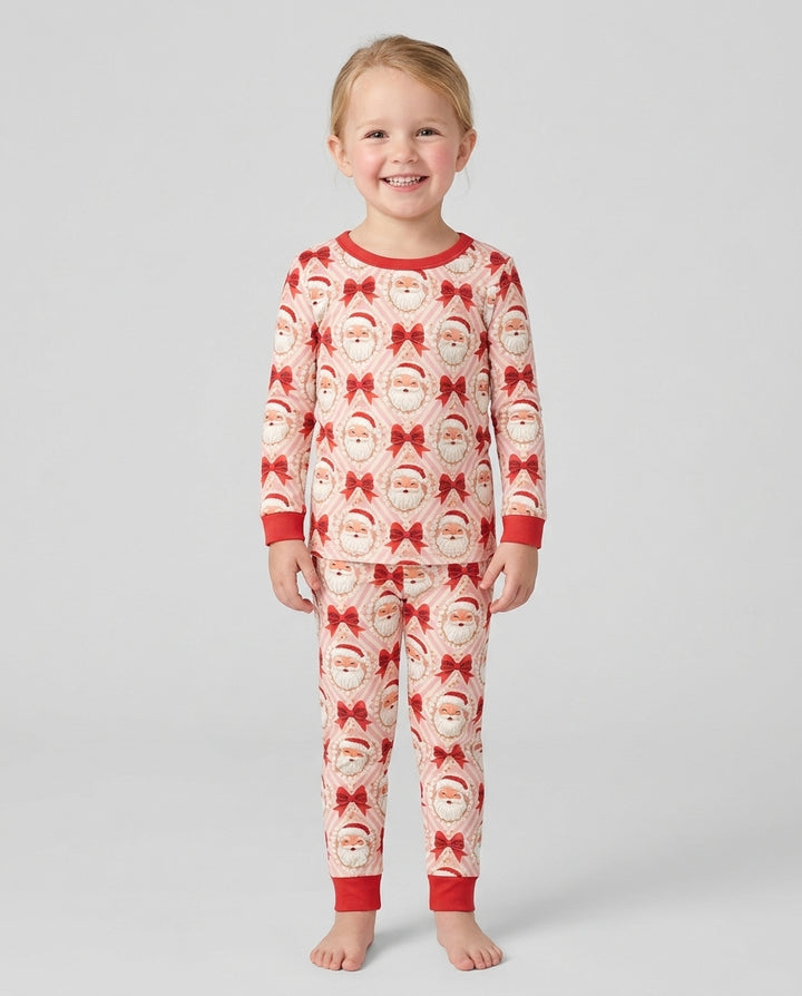 Preppy Coquette Santa Mommy And Me Matching Bamboo Two Piece Long Sleeve Pajama Set
