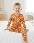 Fall Vintage Patchwork Bamboo Two Piece Long Sleeve Pajama Set