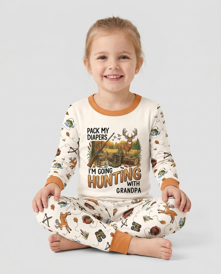 Personalized Pack My Diapers I'm Going Hunting Bamboo Two Piece Long Sleeve Pajama Set