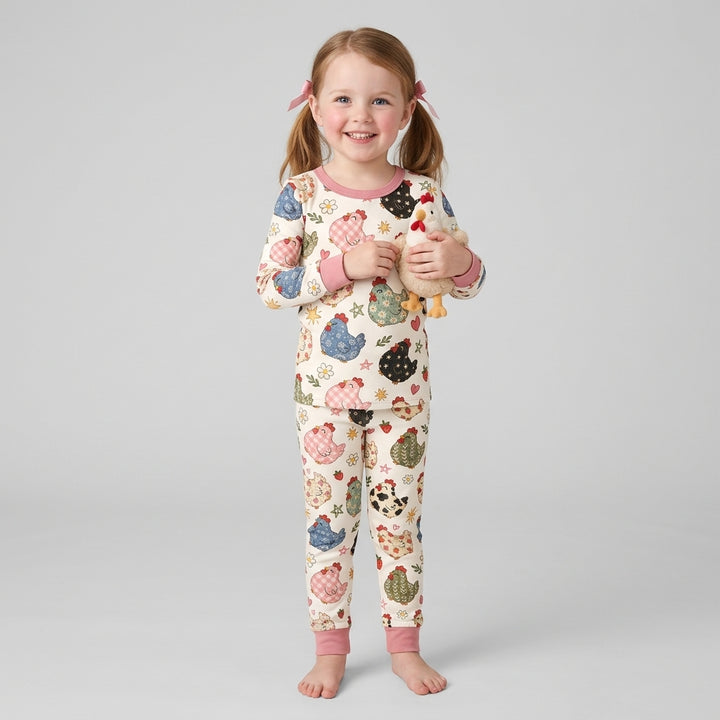 Playful Farm Chicken Bamboo Two Piece Long Sleeve Pajama Set