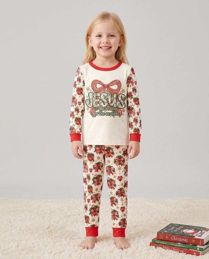 Coquette Floral Jesus Is The Reason Mommy And Me Matching Bamboo Two Piece Long Sleeve Pajama Set