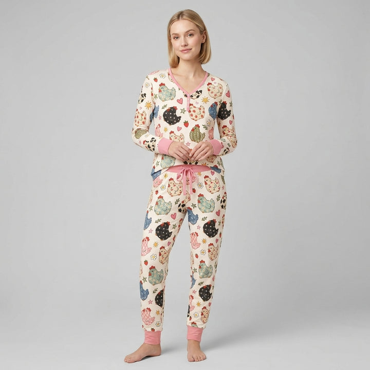Playful Farm Chicken Bamboo Women Pajama Set