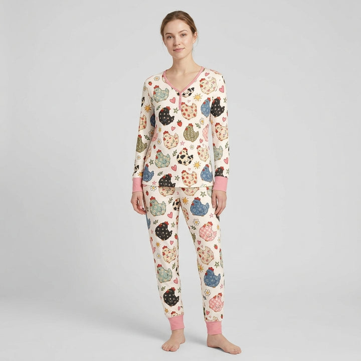 Playful Farm Chicken Bamboo Women Pajama Set