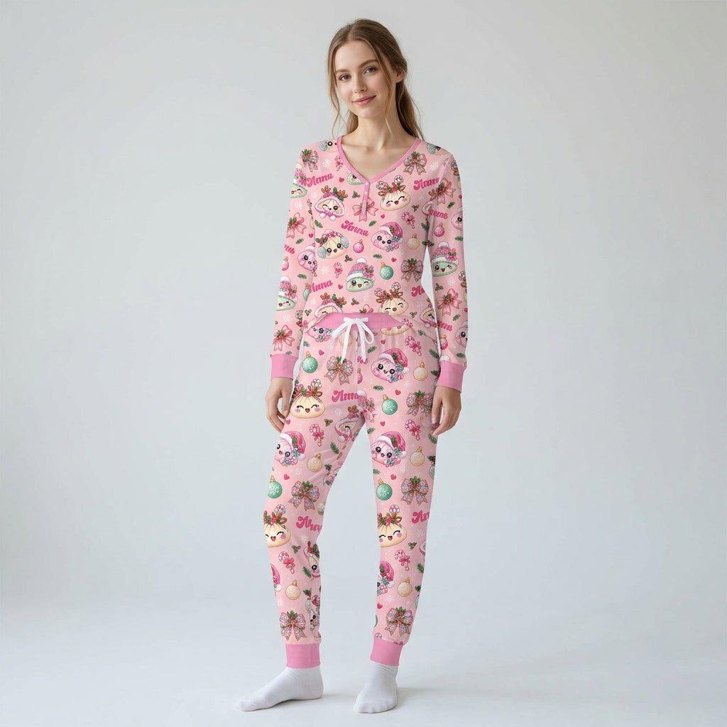 Custom Name Kawaii Christmas Dumpling Bamboo Women Pajama Set