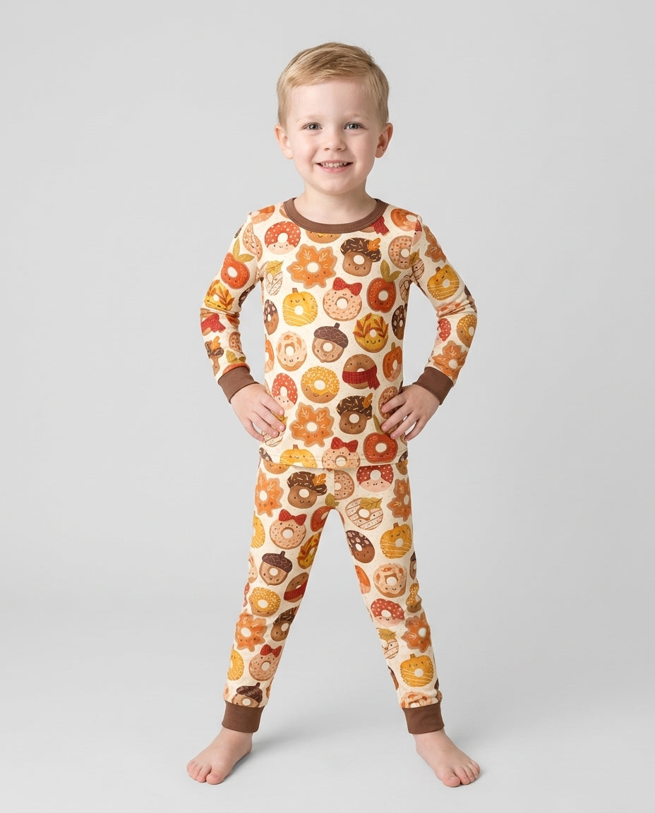 Cute Autumn Donut Bamboo Two Piece Long Sleeve Pajama Set