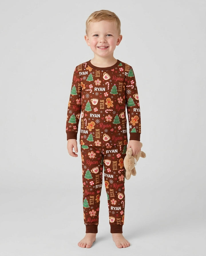 Custom Name Christmas Crew Family Matching Bamboo Two Piece Long Sleeve Pajama Set