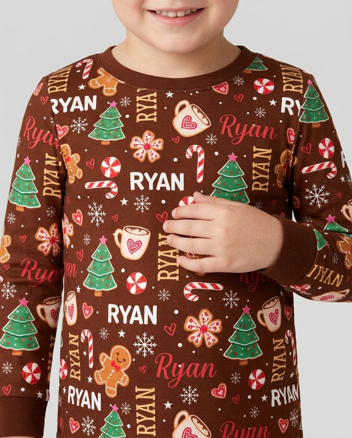 Custom Name Christmas Crew Family Matching Bamboo Two Piece Long Sleeve Pajama Set
