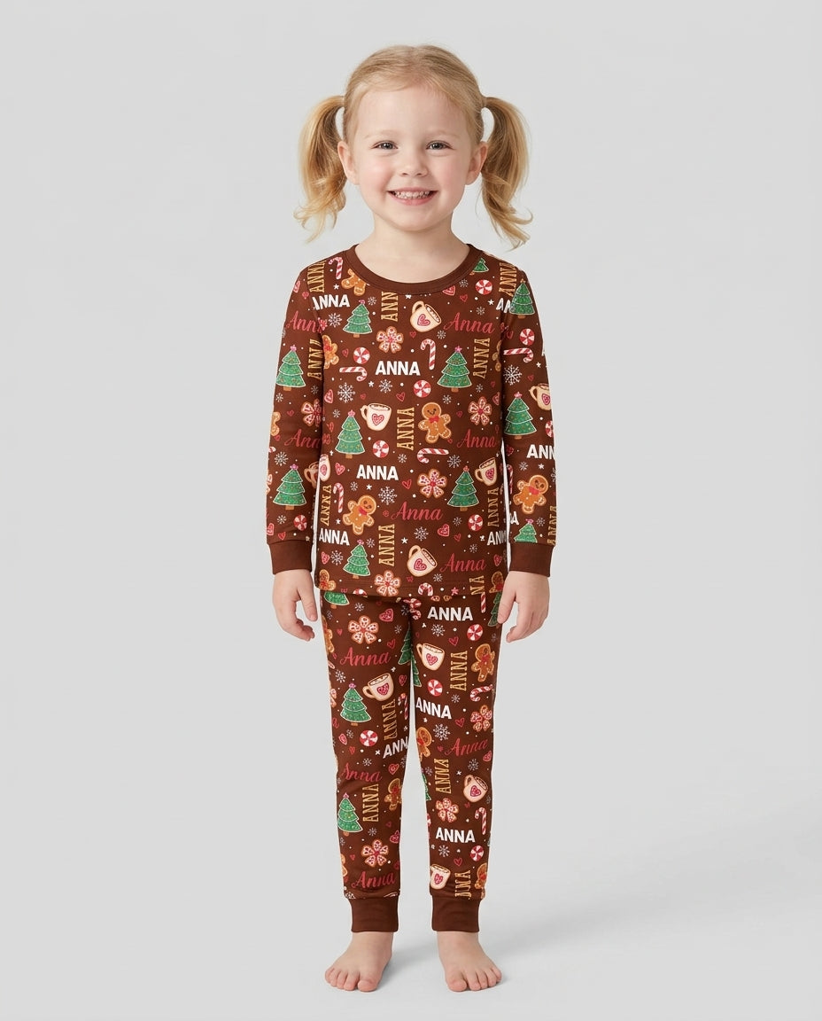Custom Name Christmas Crew Family Matching Bamboo Two Piece Long Sleeve Pajama Set