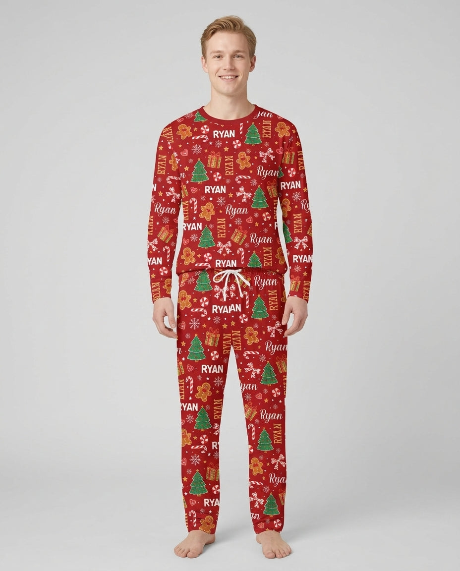 Custom Name Christmas Crew Family Matching Bamboo Men's Pajama Set