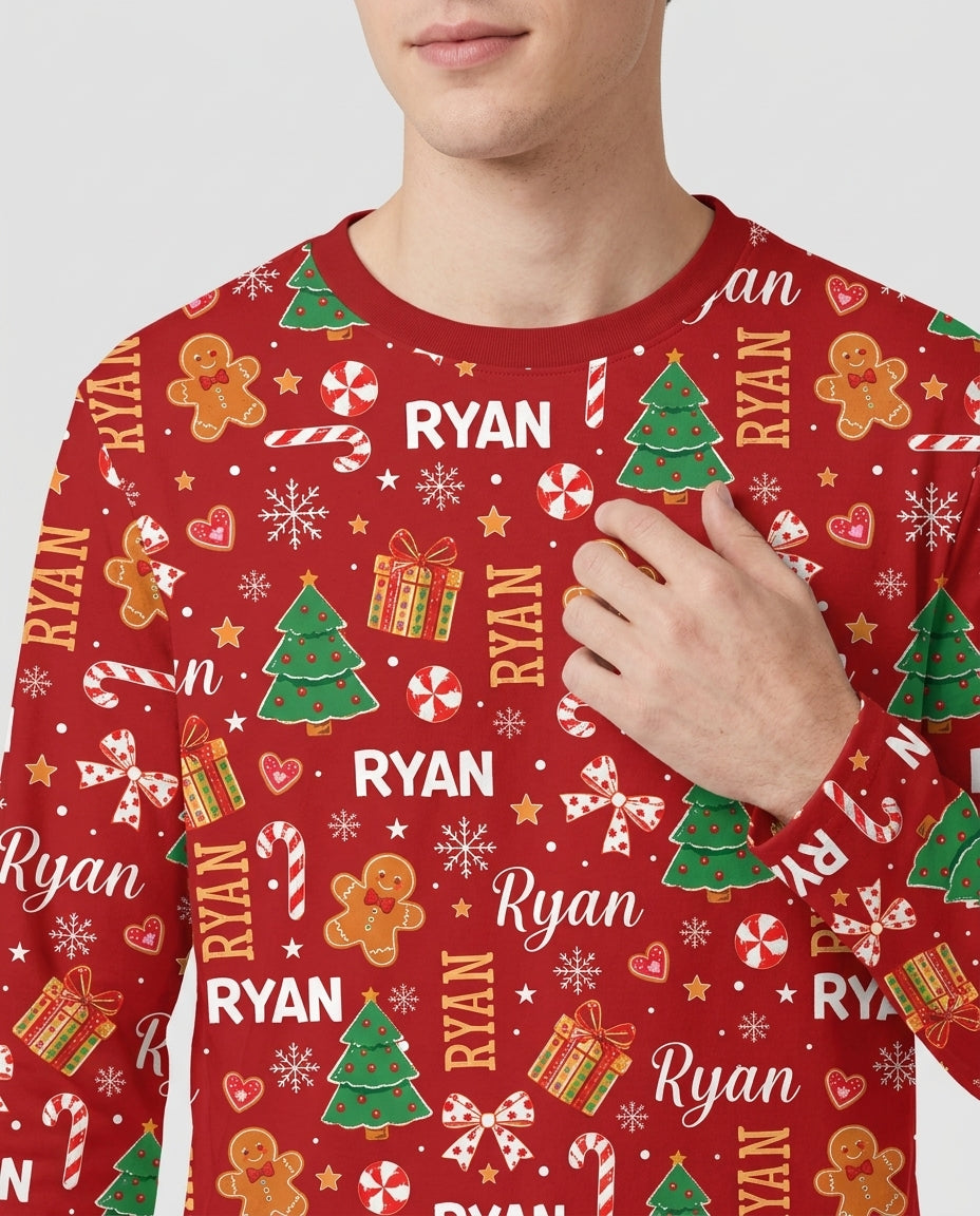 Custom Name Christmas Crew Family Matching Bamboo Men's Pajama Set