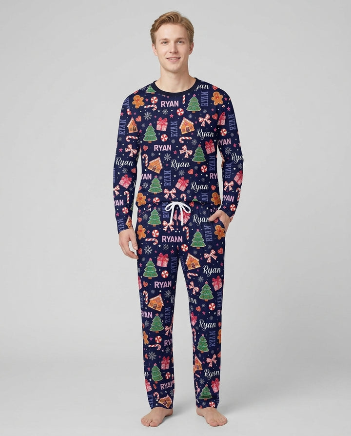 Custom Name Christmas Crew Family Matching Bamboo Men's Pajama Set
