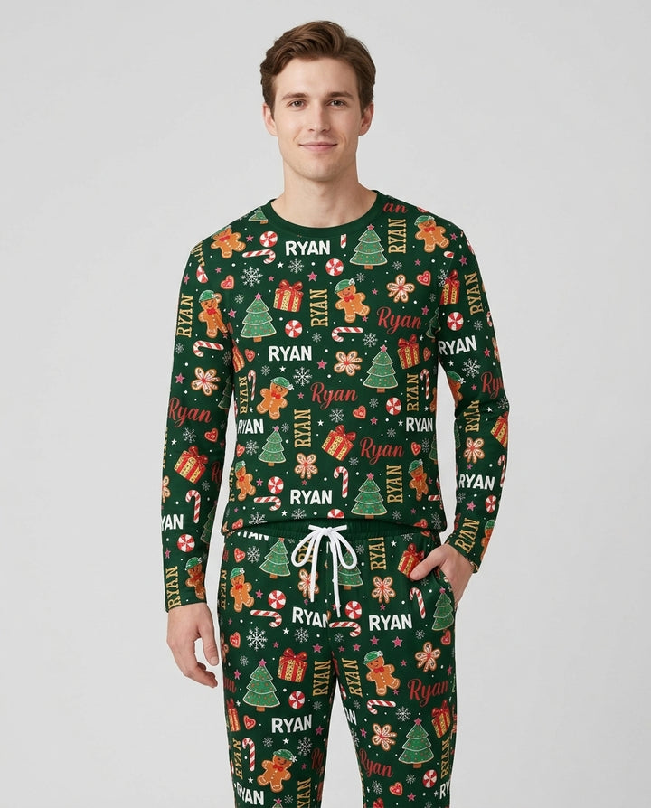 Custom Name Christmas Crew Family Matching Bamboo Men's Pajama Set