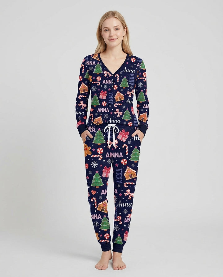 Custom Name Christmas Crew Family Matching Bamboo Women Pajama Set