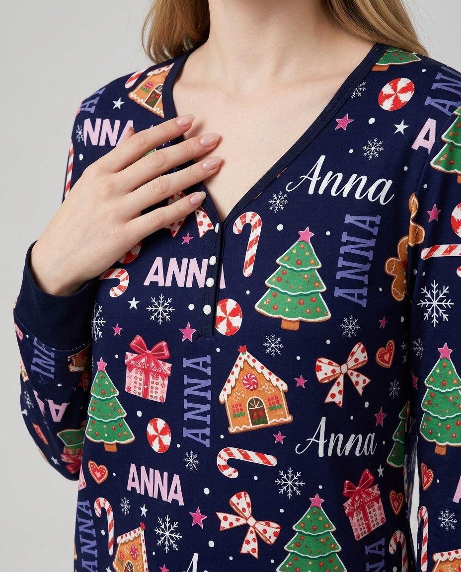 Custom Name Christmas Crew Family Matching Bamboo Women Pajama Set