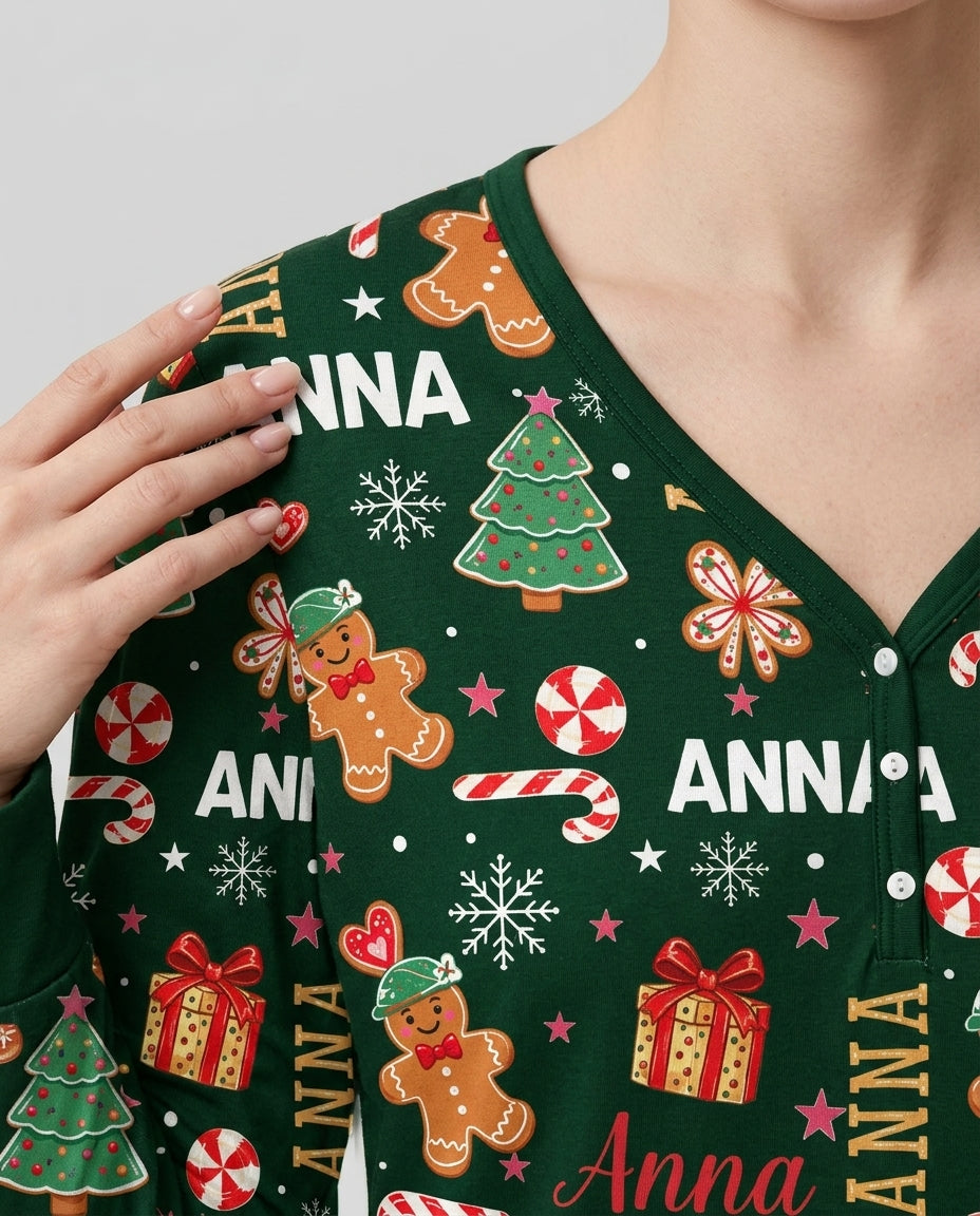 Custom Name Christmas Crew Family Matching Bamboo Women Pajama Set
