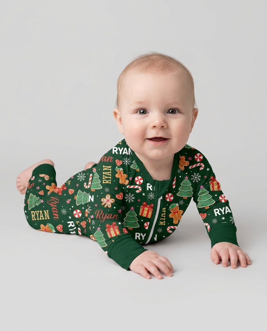 Custom Name Christmas Crew Family Matching Bamboo Convertible Zippy