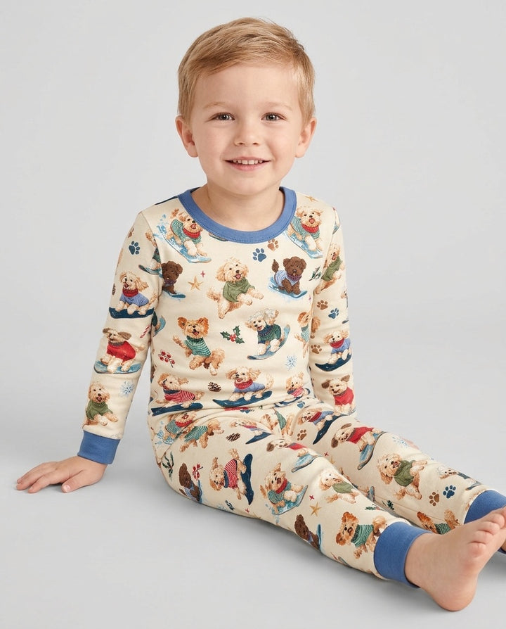 Snowboarding Dogs Bamboo Two Piece Long Sleeve Pajama Set