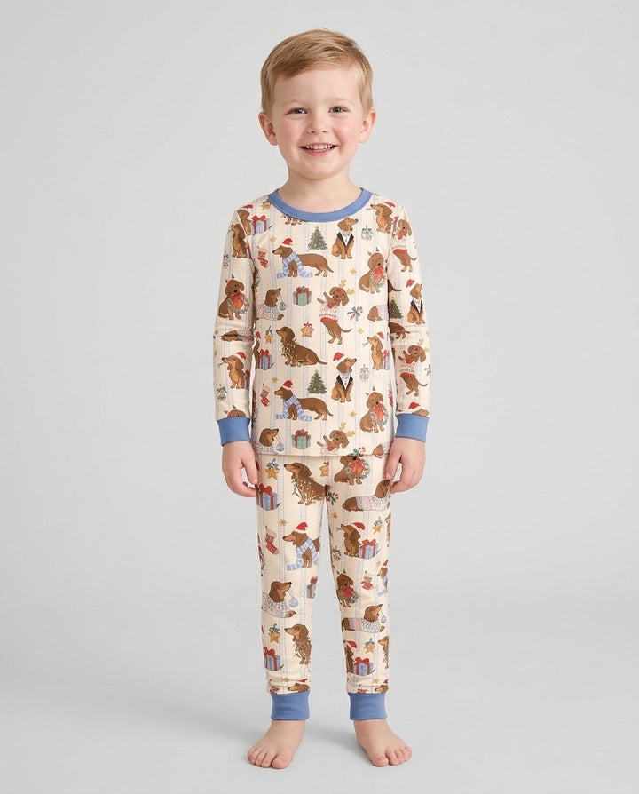 Christmas Dachshund Cute Vintage Bamboo Two Piece Long Sleeve Pajama Set