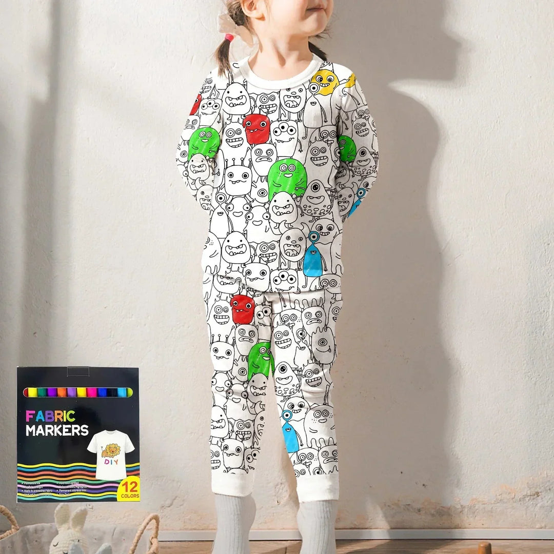 Monstrously Fun Colorable Halloween Two Piece Long Sleeve Pajama Set , Monstrously Fun Colorable Halloween Two Piece Long Sleeve Pajama Set - 3T