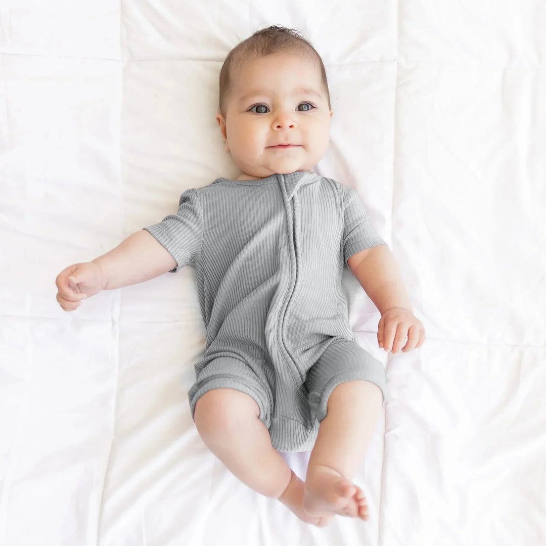 Moon Grey Ribbed Shorty Zippy , Moon Grey Ribbed Shorty Zippy - 0-3M