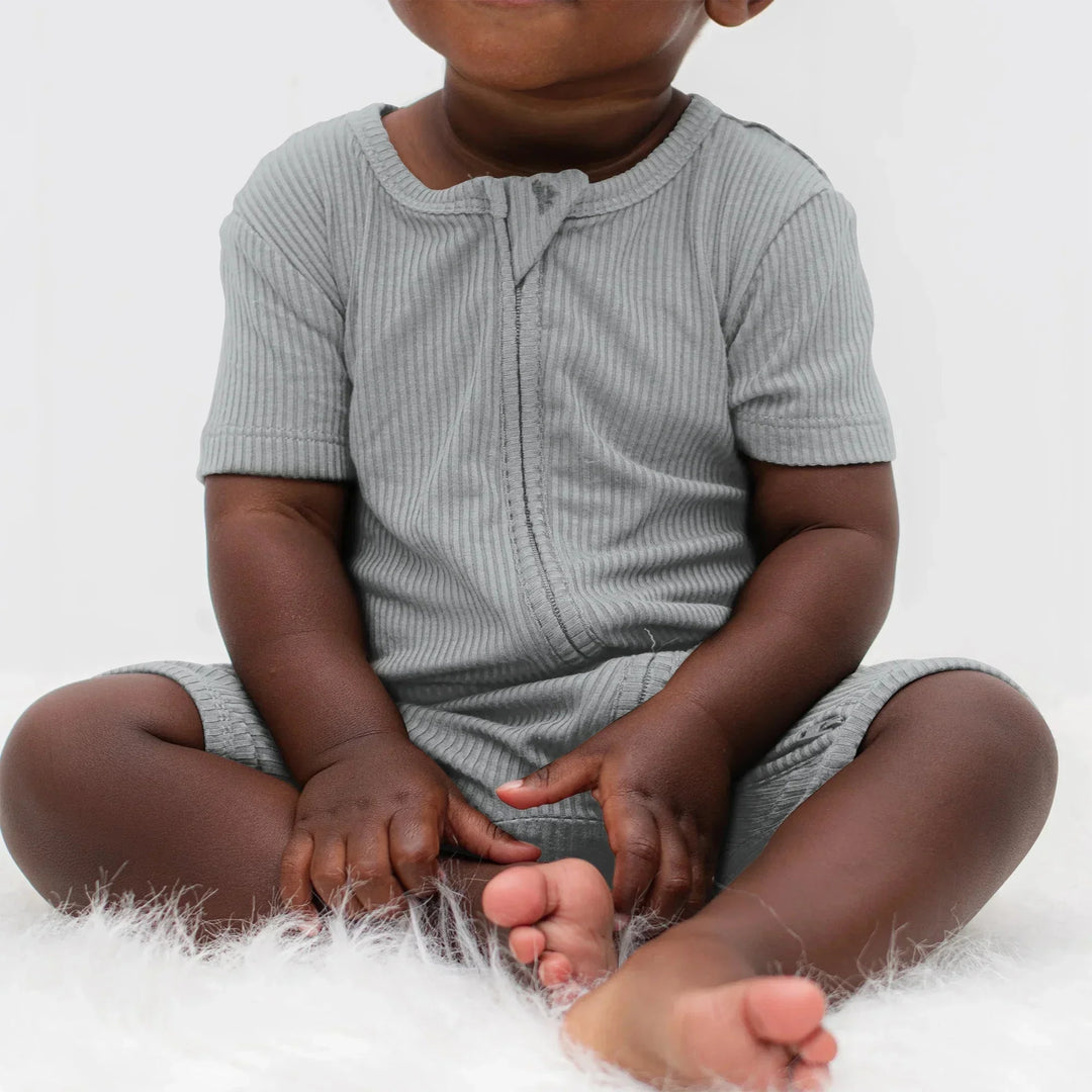 Moon Grey Ribbed Shorty Zippy , Moon Grey Ribbed Shorty Zippy - 0-3M