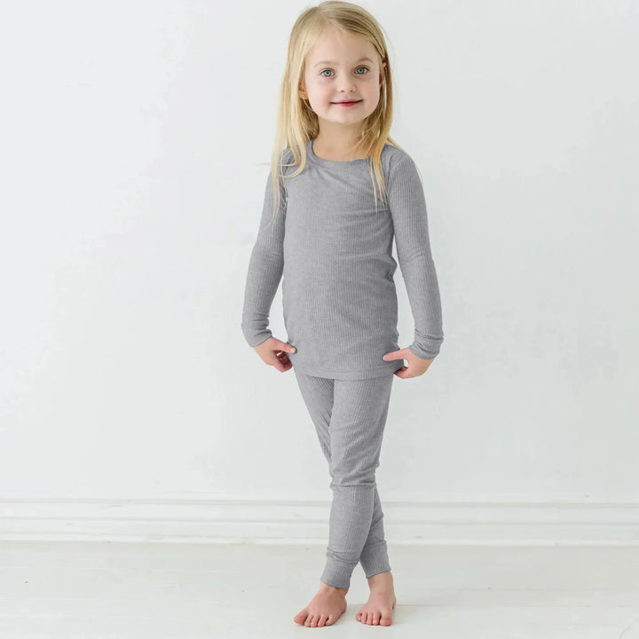 Moon Grey Ribbed Two Piece Long Sleeve Pajama Set , Moon Grey Ribbed Two Piece Long Sleeve Pajama Set - 12-18M
