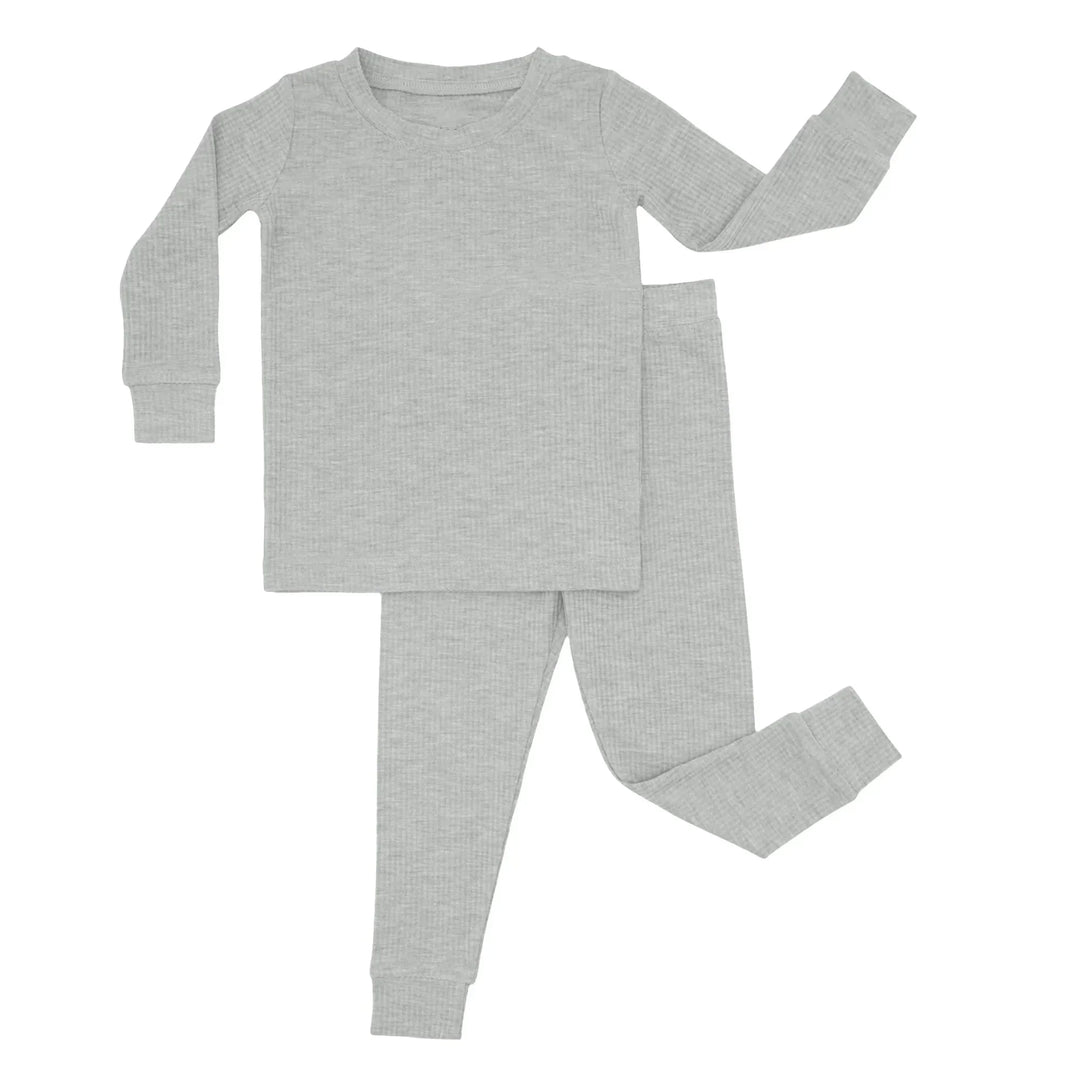Moon Grey Ribbed Two Piece Long Sleeve Pajama Set , Moon Grey Ribbed Two Piece Long Sleeve Pajama Set - 12-18M