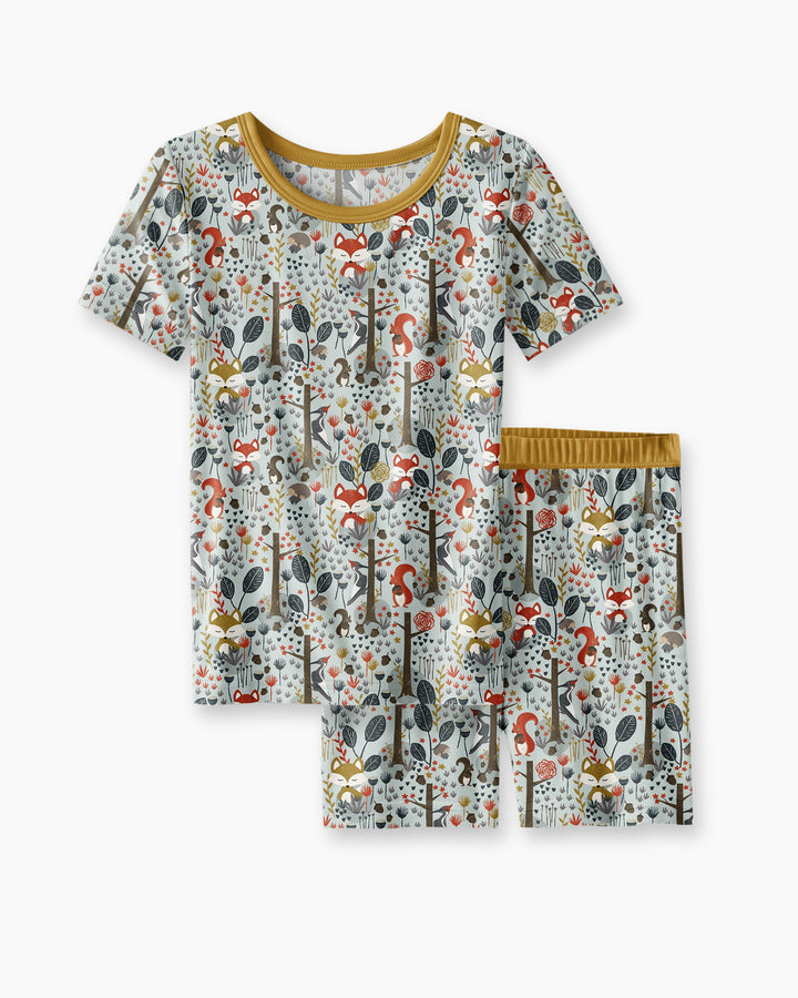 Rustic Woodland Foxes Bamboo Two Piece Short Sleeve Shorts Pajama Set