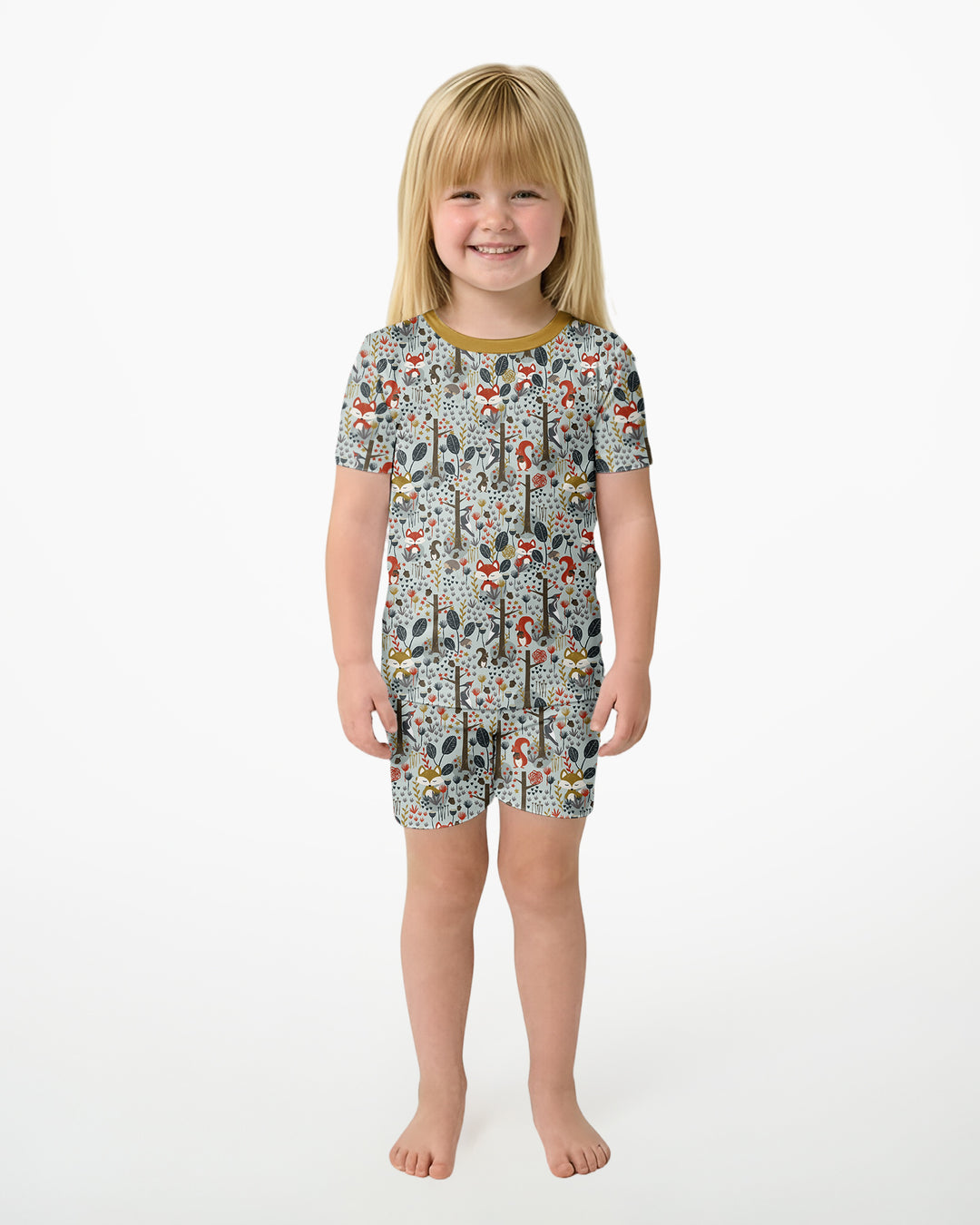 Rustic Woodland Foxes Bamboo Two Piece Short Sleeve Shorts Pajama Set