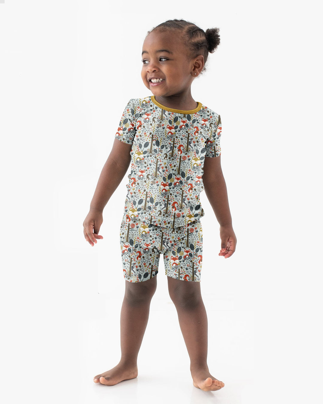 Rustic Woodland Foxes Bamboo Two Piece Short Sleeve Shorts Pajama Set