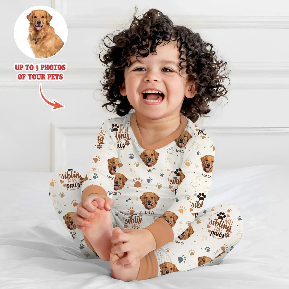 My Siblings Have Paws Upload Photo Two Piece Long Sleeve Pajama Set , My Siblings Have Paws Upload Photo Two Piece Long Sleeve Pajama Set - 12-18M