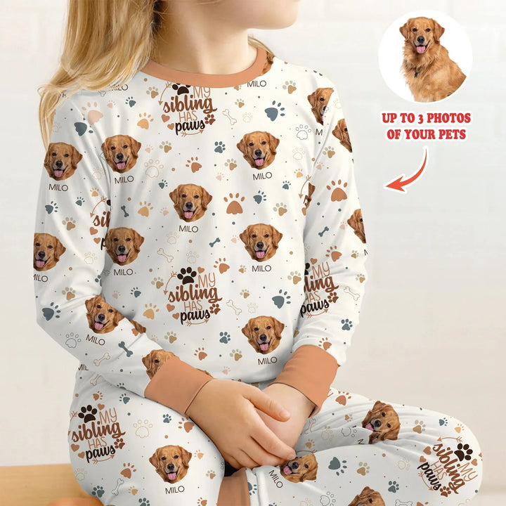 My Siblings Have Paws Upload Photo Two Piece Long Sleeve Pajama Set , My Siblings Have Paws Upload Photo Two Piece Long Sleeve Pajama Set - 12-18M