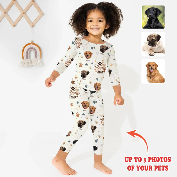 My Siblings Have Paws Upload Photo Two Piece Long Sleeve Pajama Set , My Siblings Have Paws Upload Photo Two Piece Long Sleeve Pajama Set - 12-18M