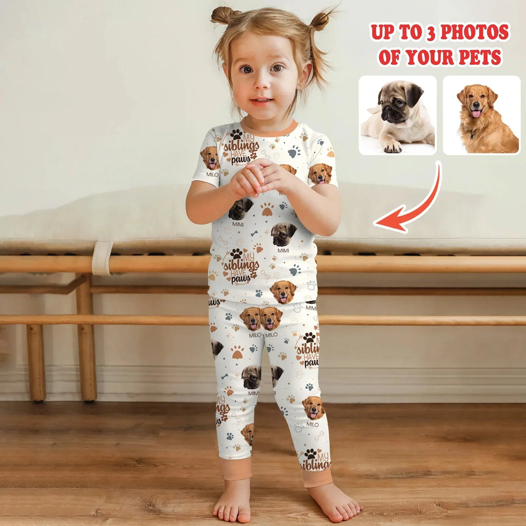 My Siblings Have Paws Upload Photo Two Piece Short Sleeve Pajama Set , My Siblings Have Paws Upload Photo Two Piece Short Sleeve Pajama Set - 12-18M