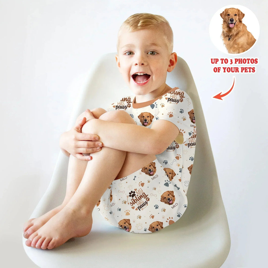 My Siblings Have Paws Upload Photo Two Piece Short Sleeve Shorts Pajama Set , My Siblings Have Paws Upload Photo Two Piece Short Sleeve Shorts Pajama Set - 12-18M