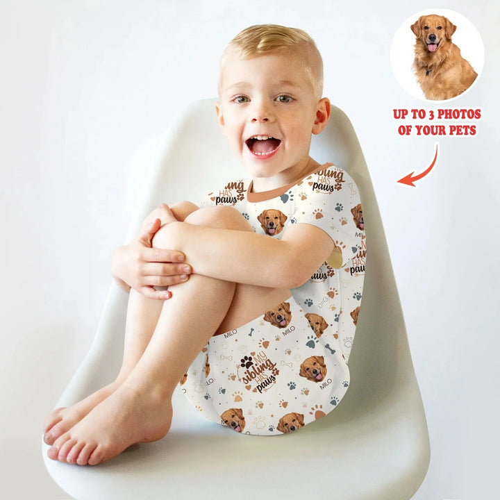 My Siblings Have Paws Upload Photo Two Piece Short Sleeve Shorts Pajama Set , My Siblings Have Paws Upload Photo Two Piece Short Sleeve Shorts Pajama Set - 12-18M