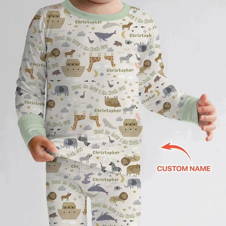 Need An Ark? I Noah Guy Custom Name Two Piece Long Sleeve Pajama Set , Need An Ark? I Noah Guy Custom Name Two Piece Long Sleeve Pajama Set - 12-18M